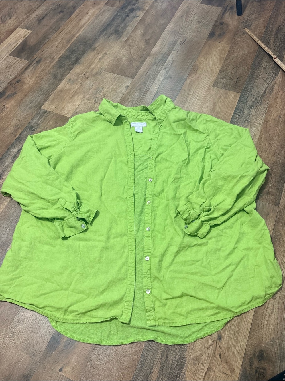 Martha Stewart Collection Lime Green Linen Button Up Shirt Women’s 3X Blouse